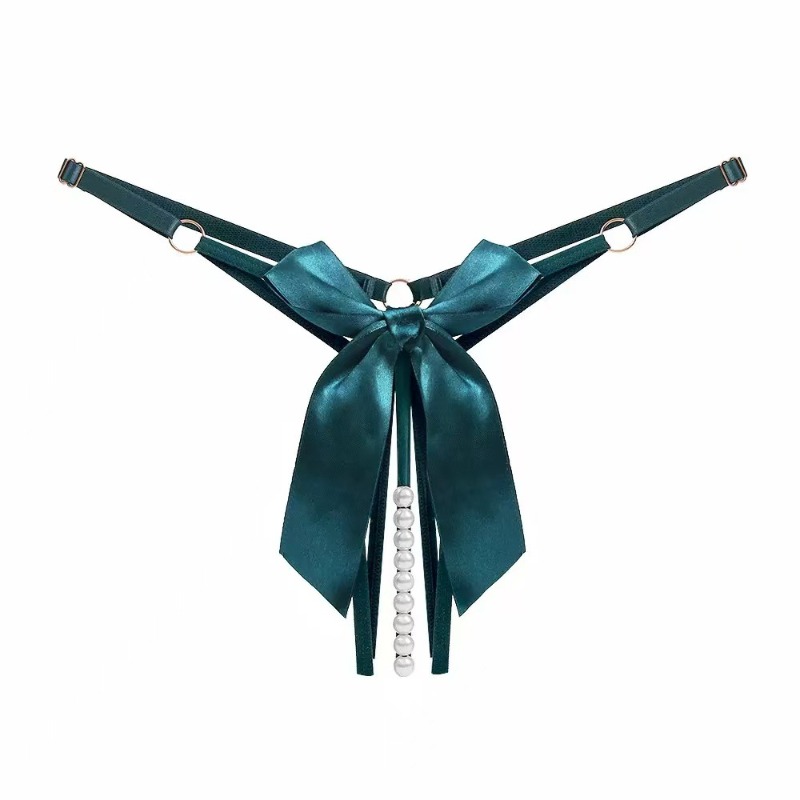 Bow Stringer Tool - セクシーなランジェリー女性用レースビーズチェーン付きTバックパンティーホットオープンクロッチ女性用ガールズエキゾチックアパレル多色Gストリングブリーフ