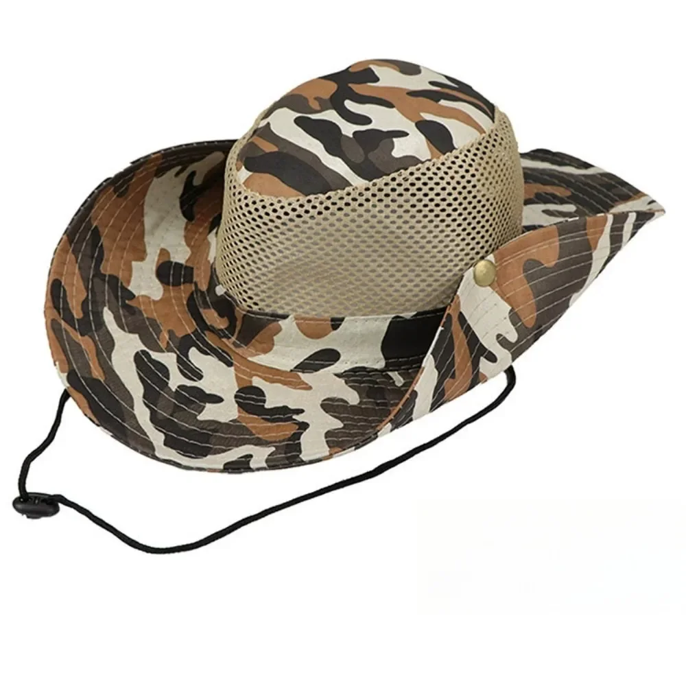 Mens Outdoor Hunting Hats - 迷彩メッシュバケットハットつば広ビーチハット UV 保護通気性狩猟釣り登山ハイキング帽子屋外男性太陽の帽子