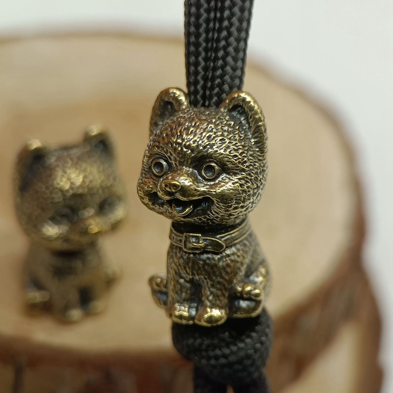 Paracord Survival Bracelet - かわいい子犬真鍮ナイフビーズ動物犬 EDC 屋外 DIY パラコード織ストラップペンダントアクセサリーブレスレットチャームジュエリー