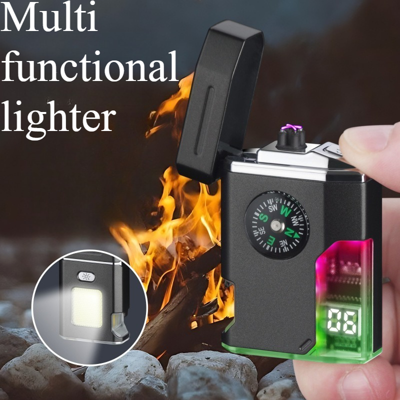 Fire Starter Waterproof - 新しい多機能防水パルスライター、充電式インテリジェントデジタルタバコツール（照明とコンパス付き）