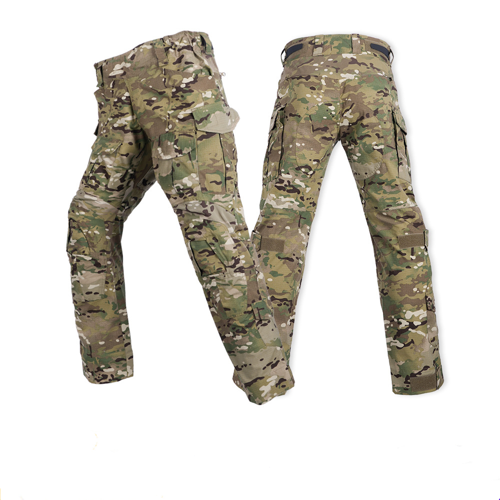 Hunting Outdoor Clothing - 男性コンバットパンツ膝パッド付き戦術的なカーゴスポーツズボン迷彩マルチカムトレッキング狩猟服 (膝パッドではありません)