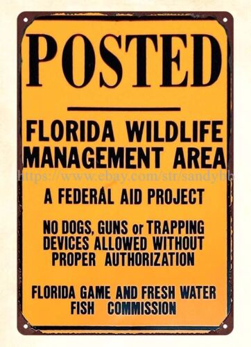 Florida Hunting Fishing & Outdoor Adventures - 野生生物管理区狩猟釣り用金属製ブリキ看板 フロリダ州