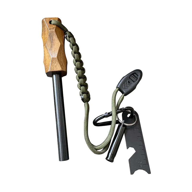 Fire Starter Waterproof - 新しい屋外用フリントファイヤースターター、木製ハンドル付きイグナイター、防水マグネシウムロッド、キャンプやハイキング用のサバイバルツール