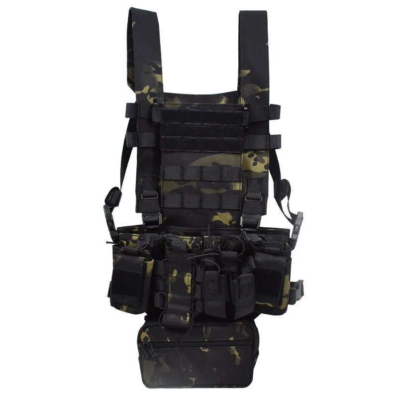 Hunting Outdoor Game - マルチカムタクティカルカモフラージュハンティングベスト、戦闘クロスフィット、チェストリグ、屋外ミリタリーピンボール、エアソフトウォーゲーム、ブラック、d3cr