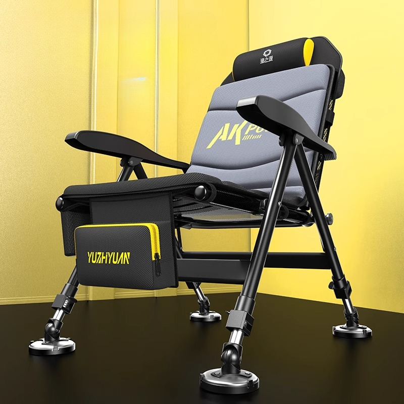 Outdoor Hunting Chair - 高さ調節可能なアルミニウム製釣り椅子、プロ仕様の折りたたみ式釣り人用シート（背もたれ付き）、滑り止め脚（氷上釣り用）