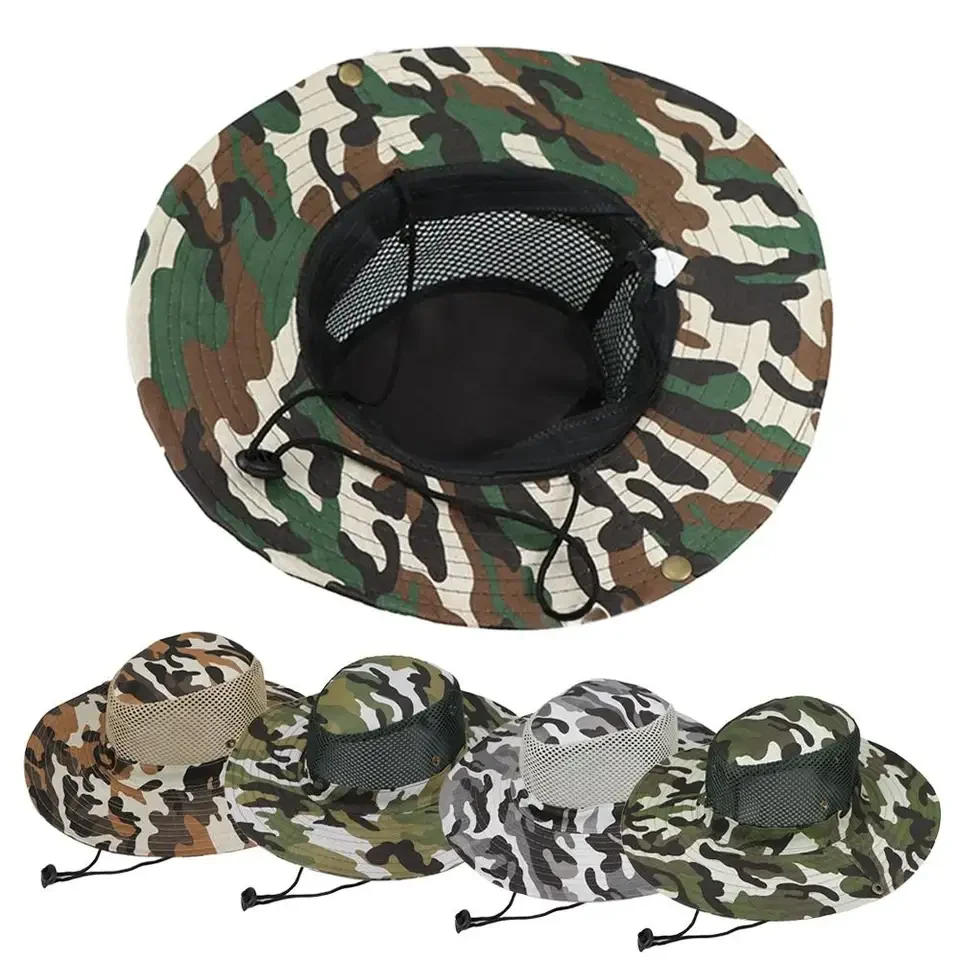 釣り用UVカット迷彩メッシュバケットハット、つば広ビーチハッ - Mens Outdoor Hunting Hats のレビューと価格