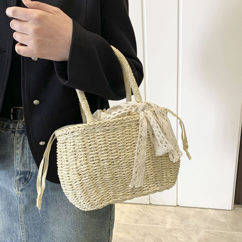 女性わら織巾着ハンドバッグ女の子無地ホリデー財布クロスボディ - Bow Stringer Tool のレビューと価格