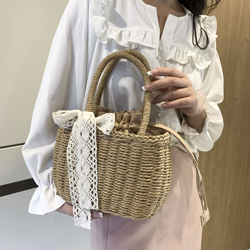 女性わら織巾着ハンドバッグ女の子無地ホリデー財布クロスボディ - Bow Stringer Tool のレビューと価格