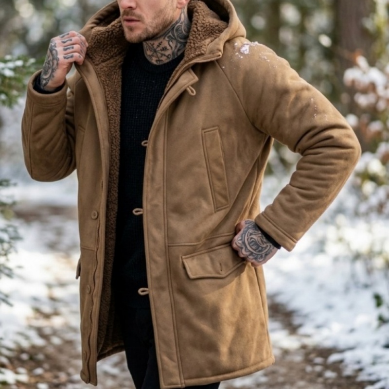メンズフード付きフリースジャケット新しい冬の新作フェイクファ - Outdoor Hunting News のレビューと価格